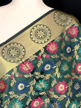 Bottle Green Color Banarasi Silk Dupatta - Floral Jaal with Meenakari - Muted Gold Zari Weaving Dupatta - Dupatta Gift For Her - Kaash