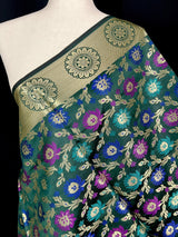 Bottle Green Semi Banarasi Floral dupatta in semi banarasi soft silk with floral jaal with meenakari & muted gold zari — Kaash Collection