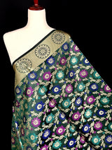 Bottle Green Semi Banarasi Floral dupatta in semi banarasi soft silk with floral jaal with meenakari & muted gold zari — Kaash Collection