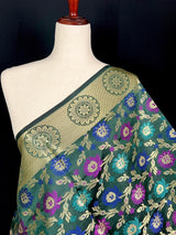 Bottle Green Semi Banarasi Floral dupatta in semi banarasi soft silk with floral jaal with meenakari & muted gold zari — Kaash Collection