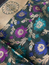 Bottle Green Semi Banarasi Floral dupatta in semi banarasi soft silk with floral jaal with meenakari & muted gold zari — Kaash Collection
