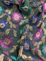 Bottle Green Semi Banarasi Floral dupatta in semi banarasi soft silk with floral jaal with meenakari & muted gold zari — Kaash Collection