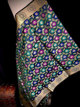 Bottle Green Semi Banarasi Floral dupatta in semi banarasi soft silk with floral jaal with meenakari & muted gold zari — Kaash Collection