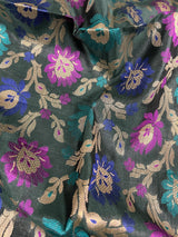 Bottle Green Color Banarasi Silk Dupatta with Floral Jaal with Meenakari - Muted Gold Zari Weaving Dupatta - Dupatta Gift For Her - Kaash