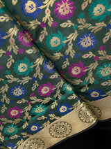 Bottle Green Color Banarasi Silk Dupatta with Floral Jaal with Meenakari - Muted Gold Zari Weaving Dupatta - Dupatta Gift For Her - Kaash