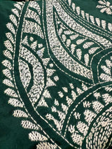 Bottle Green with White Kantha hand Kantha stitch saree on Bangalori silk — Kaash Collection