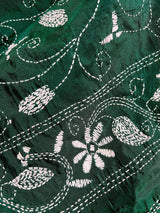 Bottle Green Kantha Stitch Banarasi saree in bangalori silk with hand kantha stitch in white thread — Kaash Collection
