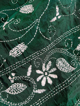 Bottle Green Color Bangalori Silk Saree with Hand Kantha Stitch - Handwoven Kantha Stitch Sarees - Kantha Saree - Kaash