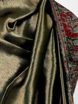 Bottle Green kani silk Kashmiri shawl with moonlight mughal kani weave — Kaash Collection