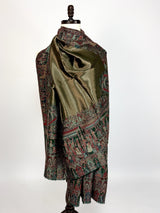 Bottle Green kani silk Kashmiri shawl with moonlight mughal kani weave — Kaash Collection