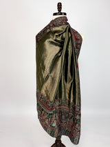 Bottle Green kani silk Kashmiri shawl with moonlight mughal kani weave — Kaash Collection