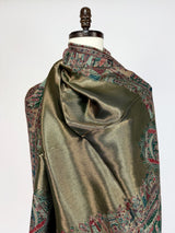 Bottle Green kani silk Kashmiri shawl with moonlight mughal kani weave — Kaash Collection