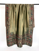Bottle Green kani silk Kashmiri shawl with moonlight mughal kani weave — Kaash Collection