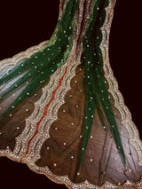 Bottle Green net dupatta with gold zari, sequin & beads — Kaash Collection