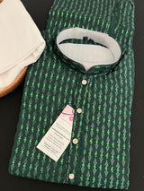 Bottle Green men's kurta pajama in premium silk with all-over sequin & embroidery on premium silk — Kaash Collection