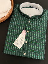 Bottle Green men's kurta pajama in premium silk with all-over sequin & embroidery on premium silk — Kaash Collection