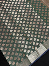 Bottle Green Color Semi Banarasi Silk Saree - Small Zari Buttis with Koniya - Kaash