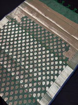 Bottle Green Color Semi Banarasi Silk Saree - Small Zari Buttis with Koniya - Kaash