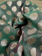 Bottle Green Color Semi Banarasi Silk Saree - Small Zari Buttis with Koniya - Kaash