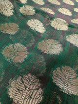 Bottle Green Color Semi Banarasi Silk Saree - Small Zari Buttis with Koniya - Kaash