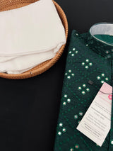Bottle Green Dupion Silk Kurta Pajama Set for Men with Artificial Mirrors and Embroidery Work | Men Ethnic Wear | Kaash Collection Kurta Set - Kaash