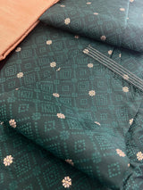 Bottle Green Men Kurta Pajama Set with Weave Work | Raw Silk Designer Men Ethnic Wear| Gift for Him | Wedding Wear | Green Kurta for Men - Kaash