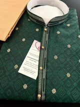 Bottle Green Men Kurta Pajama Set with Weave Work | Raw Silk Designer Men Ethnic Wear| Gift for Him | Wedding Wear | Green Kurta for Men - Kaash