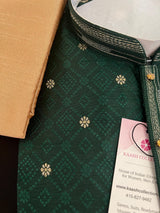 Bottle Green Men Kurta Pajama Set with Weave Work | Raw Silk Designer Men Ethnic Wear| Gift for Him | Wedding Wear | Green Kurta for Men - Kaash