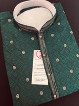 Bottle Green Men Kurta Pajama Set with Weave Work | Raw Silk Designer Men Ethnic Wear| Gift for Him | Wedding Wear | Green Kurta for Men - Kaash