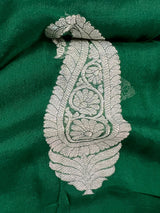 Bottle Green Pure Chiffon Silk Saree with Sliver Zari Work | Ambi Style Butta on the Border | Party Wear Sarees | SILK MARK CERTIFIED - Kaash