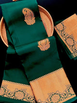 Bottle Green Pure Kanjivaram Silk Saree with Copper Zari Weave Handwoven | Kanchipuram Pure Silk Sarees | SILK MARK CERTIFIED - Kaash