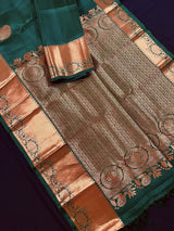 Bottle Green Pure Kanjivaram Silk Saree with Copper Zari Weave Handwoven | Kanchipuram Pure Silk Sarees | SILK MARK CERTIFIED - Kaash