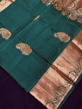 Bottle Green Pure Kanjivaram Silk Saree with Copper Zari Weave Handwoven | Kanchipuram Pure Silk Sarees | SILK MARK CERTIFIED - Kaash