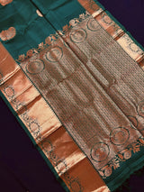 Bottle Green Pure Kanjivaram Silk Saree with Copper Zari Weave Handwoven | Kanchipuram Pure Silk Sarees | SILK MARK CERTIFIED - Kaash