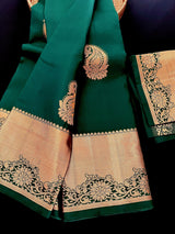 Bottle Green Pure Kanjivaram Silk Saree with Copper Zari Weave Handwoven | Kanchipuram Pure Silk Sarees | SILK MARK CERTIFIED - Kaash