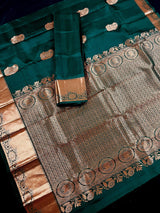 Bottle Green Pure Kanjivaram Silk Saree with Copper Zari Weave Handwoven | Kanchipuram Pure Silk Sarees | SILK MARK CERTIFIED - Kaash