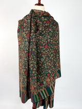 Bottle Green Pure Pashmina Kani Weave Kashmiri Shawl - Kaash