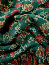 Bottle Green Cotton Silk Kantha-Inspired Print saree in soft cotton silk with kantha-inspired floral print — Kaash Collection