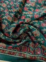 Bottle Green Cotton Silk Kantha-Inspired Print saree in soft cotton silk with kantha-inspired floral print — Kaash Collection