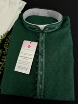 Bottle Green Soft Silk Kurta Pajama for Men - Kaash