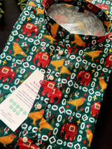 Bottle Green Soft Silk Kurta with Patola Pattern Prints with Sequin and Thread - Kaash