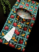 Bottle Green Soft Silk Kurta with Patola Pattern Prints with Sequin and Thread - Kaash