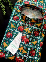 Bottle Green Soft Silk Kurta with Patola Pattern Prints with Sequin and Thread - Kaash