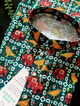 Bottle Green Soft Silk Kurta with Patola Pattern Prints with Sequin and Thread - Kaash