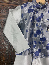 Silver Blue Boys 3pcs Floral Jacket 3-piece kurta pajama set for boys with floral jacket 3pc set — Kaash Collection