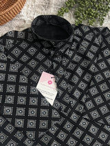 Boys Black Color Premium Cotton Silk Kurta Pajama Set with Self design Butti - Kaash