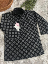 Boys Black Color Premium Cotton Silk Kurta Pajama Set with Self design Butti - Kaash
