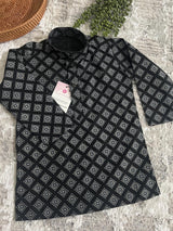 Boys Black Color Premium Cotton Silk Kurta Pajama Set with Self design Butti | Cotton Kids Kurtas | Boys Kurta Pajama Sets - Kaash