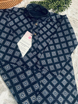 Boys Blue Color Premium Cotton Silk Kurta Pajama Set with Self design Butti | Cotton Kids Kurtas | Boys Kurta Pajama Sets - Kaash