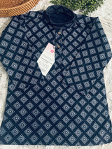 Boys Blue Color Premium Cotton Silk Kurta Pajama Set with Self design Butti | Cotton Kids Kurtas | Boys Kurta Pajama Sets - Kaash